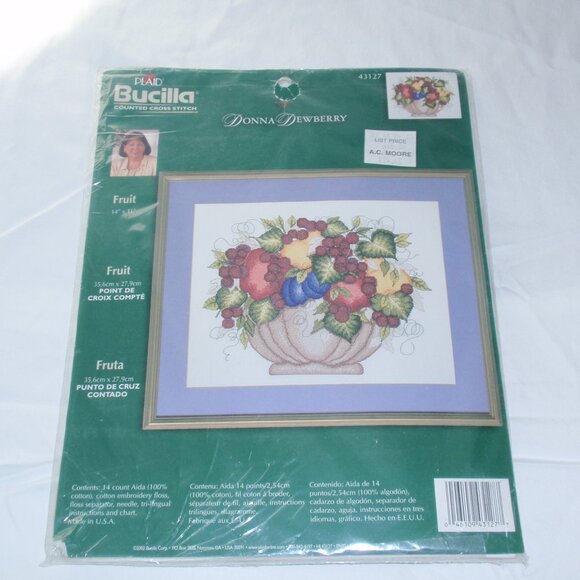 New Counted Cross Stitch Kit Bucilla Plaid Fruit Bowl Donna Dewberry - Picture 1 of 3